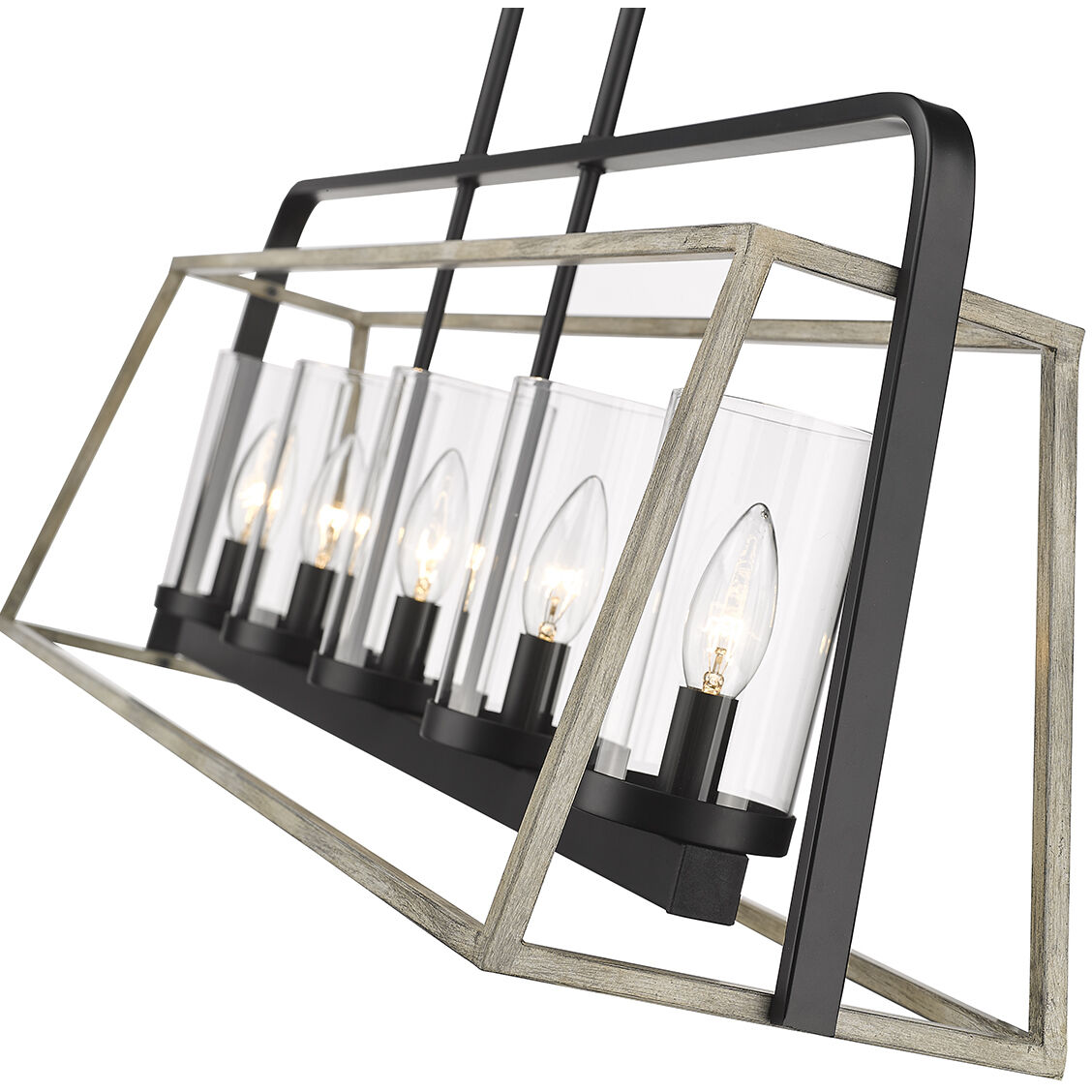 Bonnie 5 Light 37.5 inch Matte Black/Grey Wood Linear Chandelier Ceiling Light